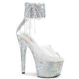 Silver rhinestone 18 cm BEJEWELED-7-RS-02 pleaser high heels with ankle cuff