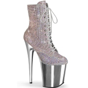 Silver rhinestones 20 cm FLAMINGO-1020CHRS-2 pleaser high heels ankle boots