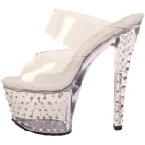 Transparent 18 cm STARDUST-702 Platform High Heel Mules Rhinestone