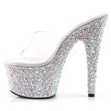 Transparent Silver 18 cm BEJEWELED-701MS Strass Platform Mules