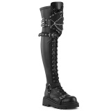 Vegan 6,5 cm RENEGADE-320 thigh high combat boots with buckles