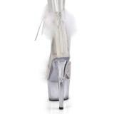 White 18 cm ADORE-724F exotic pole dance high heel sandals with feathers