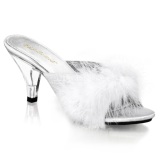 White 8 cm BELLE-301F Marabou Feathers Mules Shoes