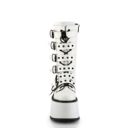 White 9 cm DAMNED-225 womens buckle boots with platform