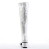 White boots block heel 5 cm - 70s years style hippie disco gogo under kneeboots patent leather