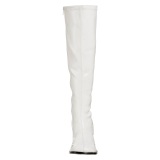 White boots block heel 7,5 cm - 70s years style hippie disco gogo under kneeboots patent leather