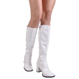 White boots block heel 7,5 cm - 70s years style hippie disco gogo under kneeboots patent leather