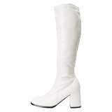 White boots block heel 7,5 cm - 70s years style hippie disco gogo under kneeboots vinyl