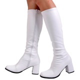 White boots block heel 7,5 cm - 70s years style hippie disco gogo under kneeboots vinyl