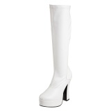 White platform boots vinyl 13 cm - 70s years hippie disco gogo kneeboots chunky